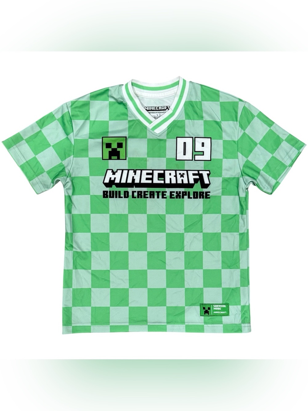 Minecraft Soccer Jersey Shirt Boys S Green Creeper Graphic Gamer Tee